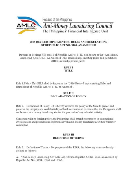 covered transactions amla|2016 Revised Implementing Rules and Regulations of Republic .